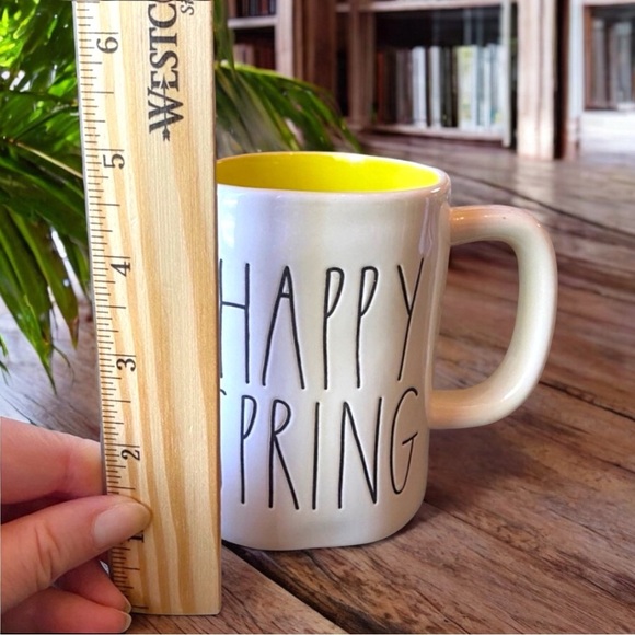 RAE DUNN Artisan Collection by Magenta - HAPPY SPRING White Mug Yellow Interior - Picture 6 of 7